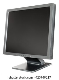 Old Used Black LCD Monitor Isolated On White Background