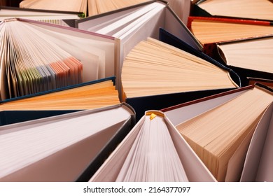 Old And Used Books Or Hardcover Textbooks. Books For Self-improvement, Knowledge Acquisition And Career And Business Success. Angle View. Selective Focus.