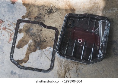 Old Used Car Automatic Transmission Oil Pan And Gasket.