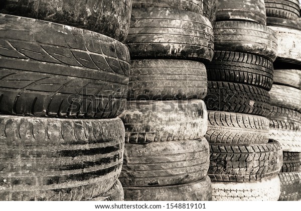 old used tires.\
junkyard. recycling.