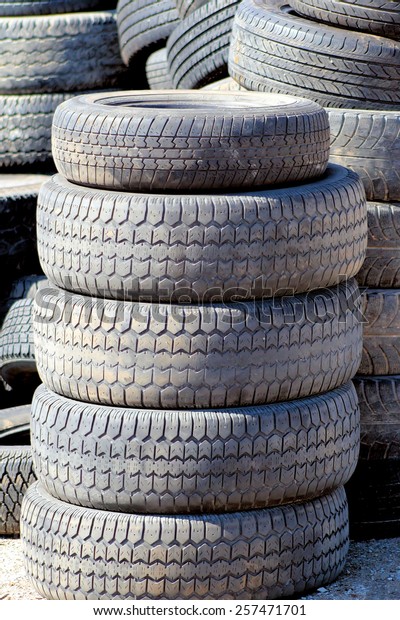 Old used tires at\
recycling center/landfill