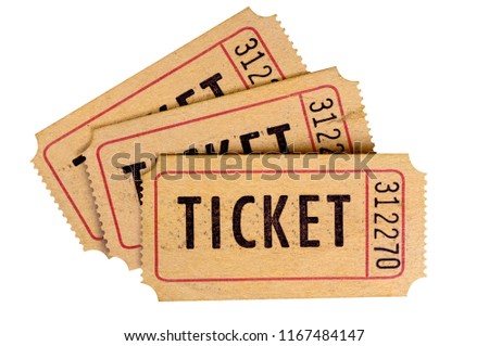 Old used torn tickets isolated white background