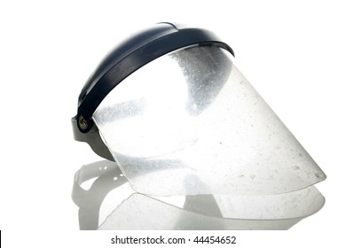 Old Used Welder Or Grinders Face Shield, Isolated On White