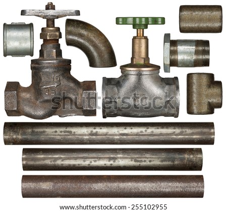 Old valves ant pipes isolated on white
