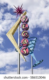 Old Vegas Popular Sign Over Blue Sky