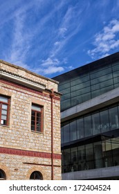 Old Versus New, Aged Neoclassical Building Versus Modern Architecture, In Athens, Greece