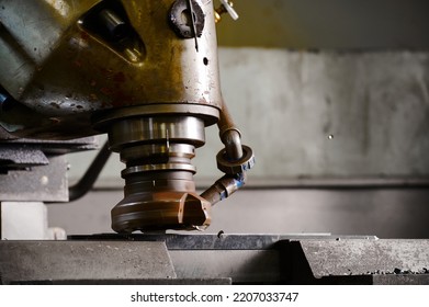 Old Vertical Milling Machine In Plant Workshop Closeup