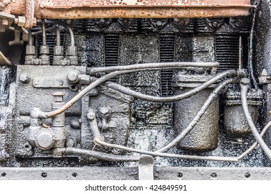 Old, Very Dirty, Rusty Diesel Engine Closeup