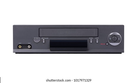 Old VHS video recorder isolated on white background