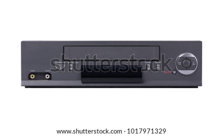 Old VHS video recorder isolated on white background