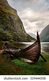 Old Viking Boat In Sognefjord, Norway