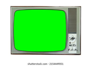 Old vintage 1970s TV with green screen for adding video isolated on white background.Vintage TVs 1960s 1970s 1980s 1990s 2000s.  - Shutterstock ID 2154449051