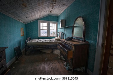 Old Vintage Bedroom In An Abandoned Hotel