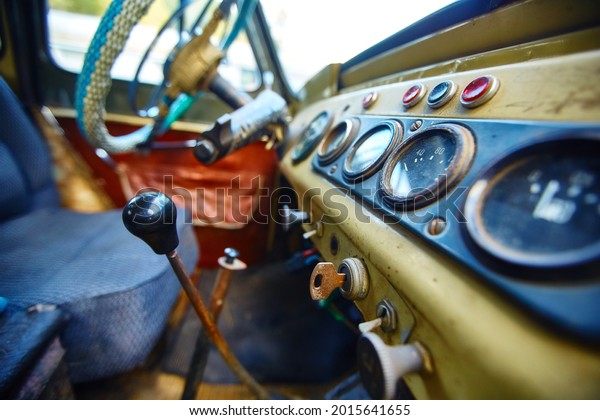 old vintage car control\
panel.