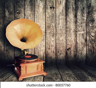 Old Vintage CD Player In The Vintage Wooden Room