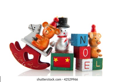 Old Vintage Christmas Toys Isolated Over White