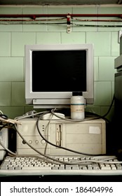 Old Vintage Computer In The Laboratory Closeup