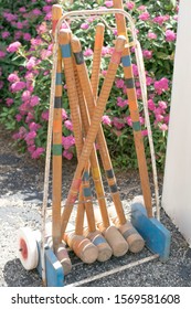 Old Vintage Croquet Set Wooden Colorful Outdoor