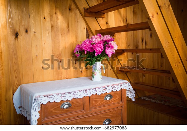 Old Vintage Dresser Embroidered Tablecloth Pink Stock Photo Edit