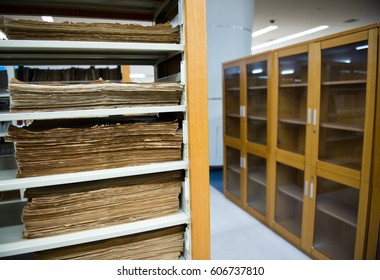 old vintage files in a storage room.