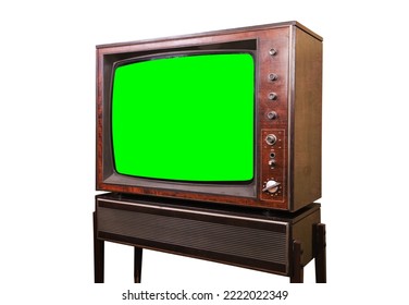 Old Vintage Green Screen TV. Side View.