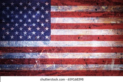 An old and vintage grunge American flag background.