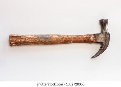 Old vintage hammer the craft tool for carpenter on white background, Isolate equipment tool antique for wood working 