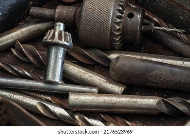 Old Vintage Hand Tools - Set Of Drills On A Wooden Background,