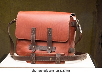 Old Vintage Leather Bag With Leather Strap 