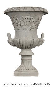 Old vintage marble garden urn isolated with clipping path