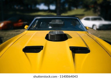 Old Vintage Muscle Car Hood With Air Intake Inlet