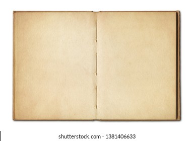 Old vintage open book isolated white background