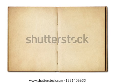 Old vintage open book isolated on white background