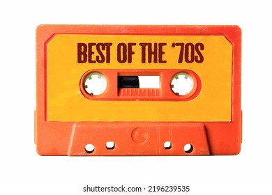 An old vintage orange cassette tape for easy storage of music and audio, isolated, with text on the label: best of the 70s.
 - Shutterstock ID 2196239535