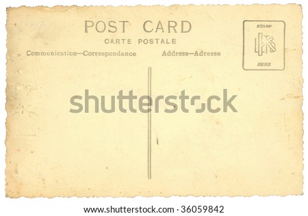 old vintage postcard isolated on white background
