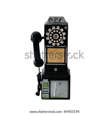 An old vintage public pay phone isolated over white