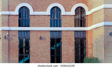 Old And Vintage Red Brick Wall With Windows Fram.
