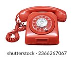 Old vintage red home landline telephone isolated white background