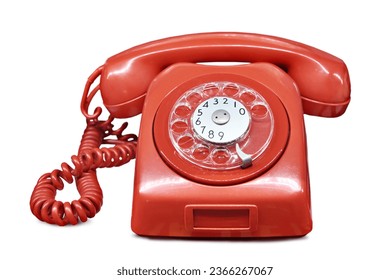 Old vintage red home landline telephone isolated white background - Powered by Shutterstock