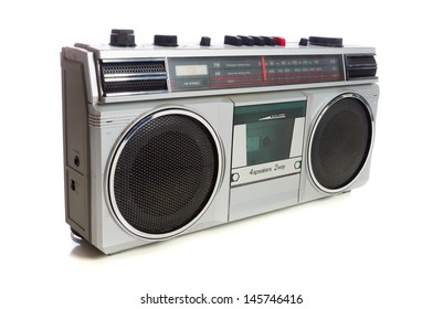 An Old, Vintage Retro Style Silver Boom Box Or Radio Cassette Tape Player