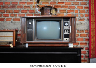 the old vintage retro television in the past is the technology of communication 