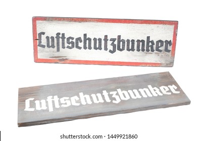 old vintage road sign with german text Luftschutzbunker it means air raid shelter from german worldwar 2