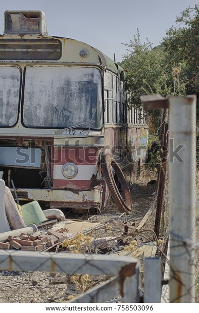 Old vintage rusty regular bus on the island\
Rhodes (Greece)