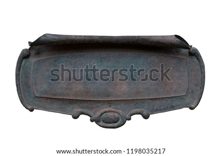 The old and vintage signboard on white background isolated .