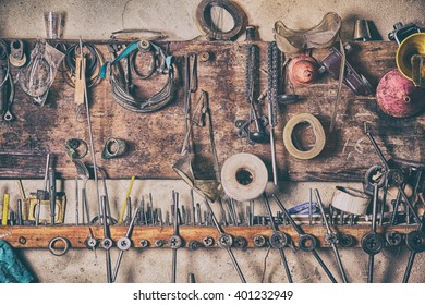 Old Vintage Tools On The Wall