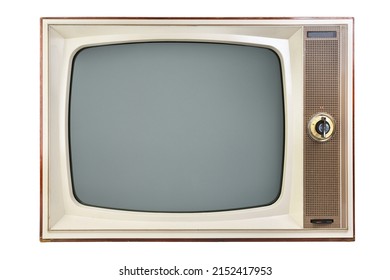 Old Vintage TV Set From The 1970s Isolated On White Background. Vintage TVs From The 1960s, 1970s, 1980s, 1990s, 2000s.