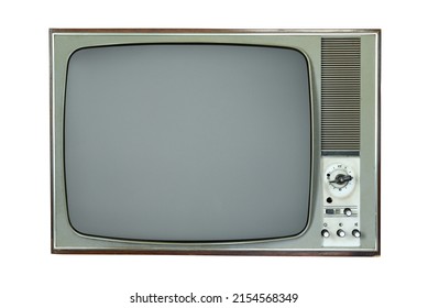 Old Vintage TV Set From The 1970s Isolated On White Background. Vintage TVs From The 1960s, 1970s, 1980s, 1990s, 2000s.