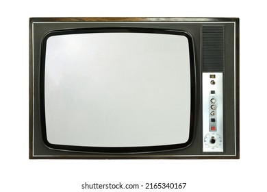 Old Vintage TV Set From The 1970s Isolated On White Background. Vintage TVs From The 1960s, 1970s, 1980s, 1990s, 2000s.