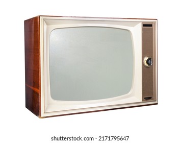 Old Vintage TV Set From The 1970s Isolated On White Background. Vintage TVs From The 1960s, 1970s, 1980s, 1990s, 2000s.