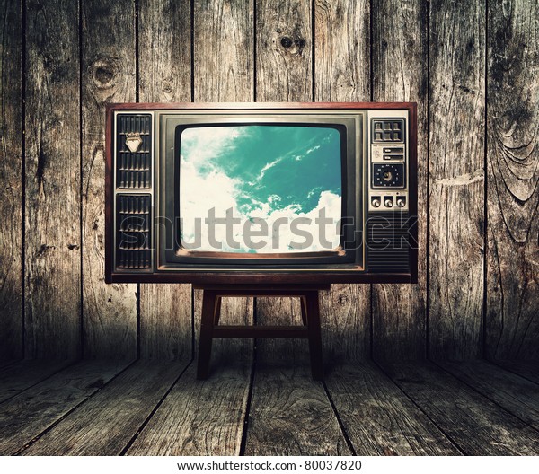 Old Vintage Tv Vintage Wooden Room Stock Photo Edit Now 80037820